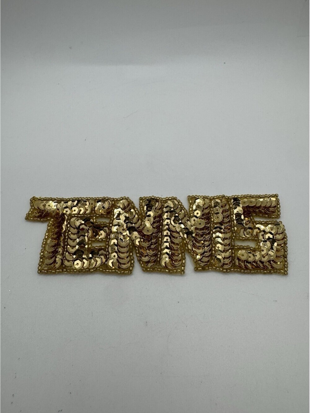 Sequined “TENNIS” Sew On Patch NOS - Gold